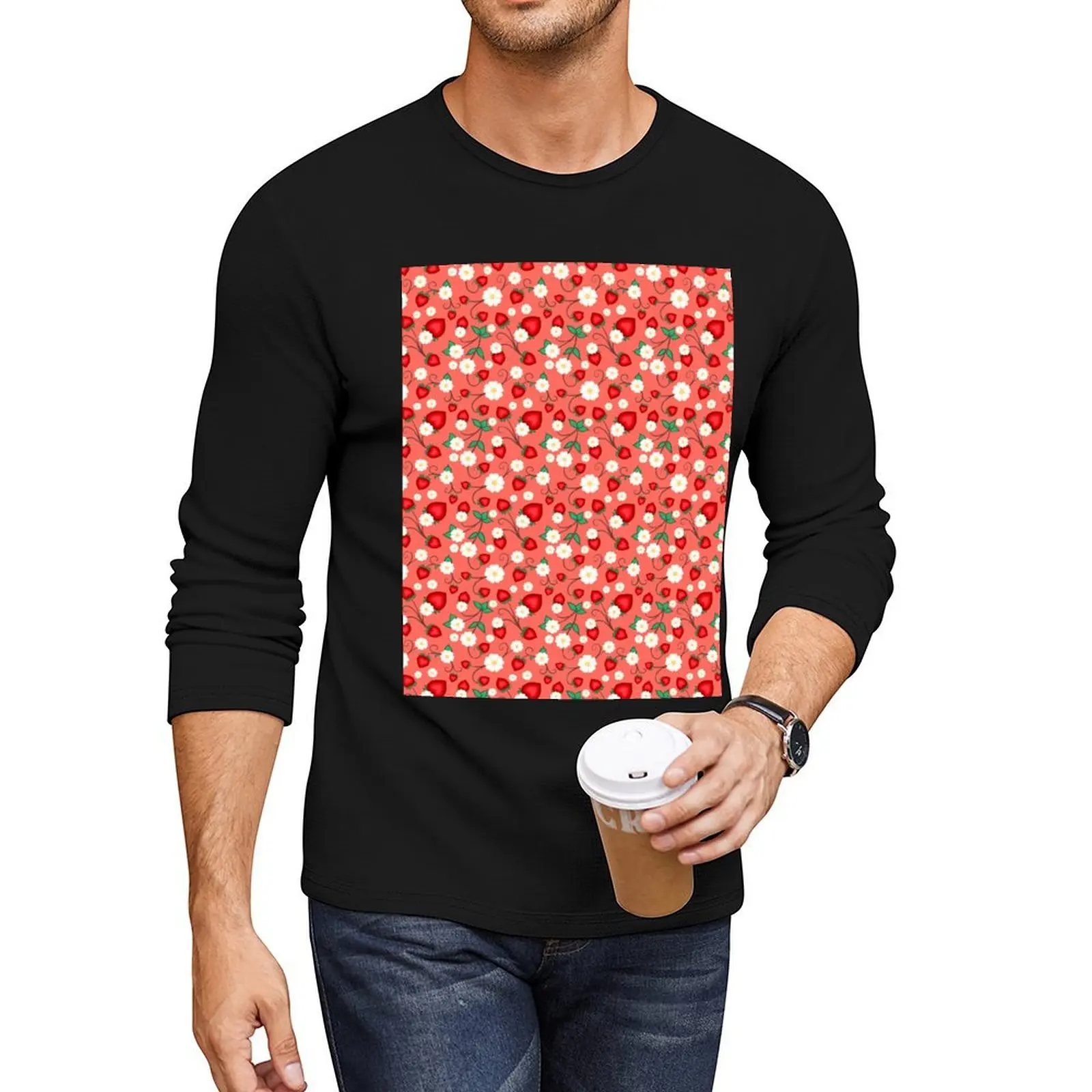 Ode’imin: Strawberry Ojibwe Floral in Realism Long T-Shirt man clothes tops sweat shirts, men