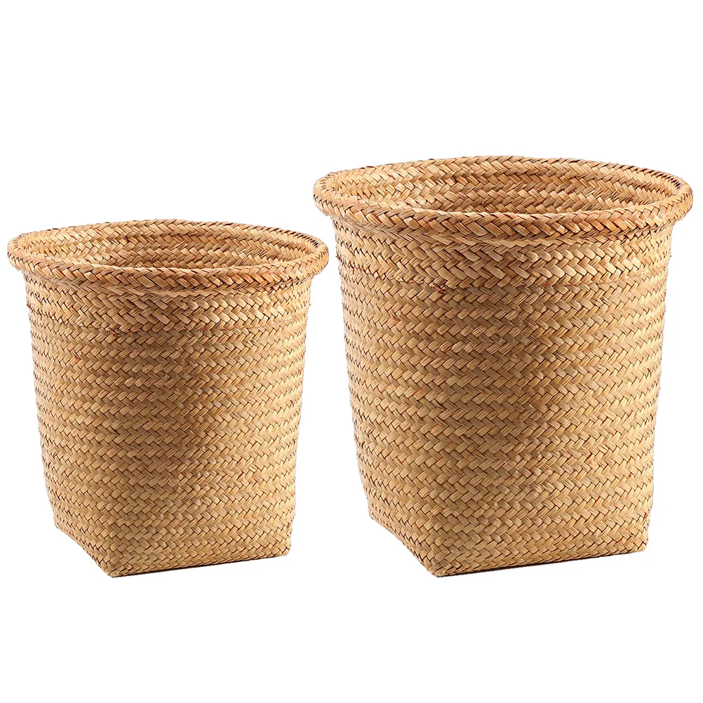 

2 Pcs Large Trash Can Sorting Storage Bins Seagrass Planter Basket Car Fruit Office