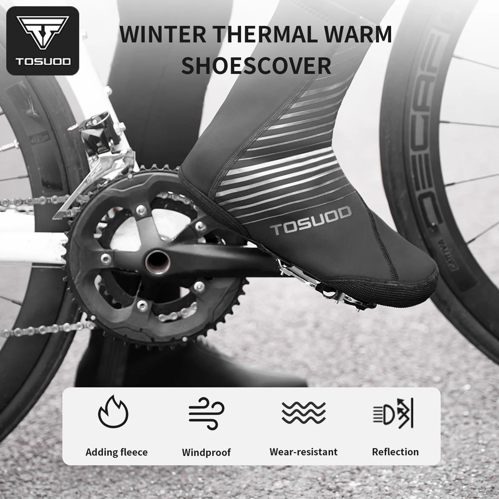 TOSUOD Winter-Warm-Schuhüberzug, Fleece, winddicht, reflektierend, zum Radfahren, warm, schützend, rutschfest, Überschuhe, Fußschutz