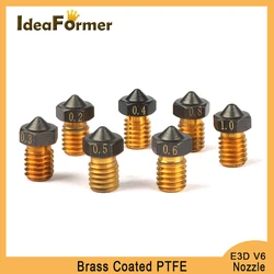 1/2PCS Upgrade E3D V6 Nozzle PTFE Coated Brass 0.2/0.3/0.4/0.5/0.6/0.8/1.0mm Non-stick Nozzle For 1.75mm Ender3 Pro CR10S Hotend
