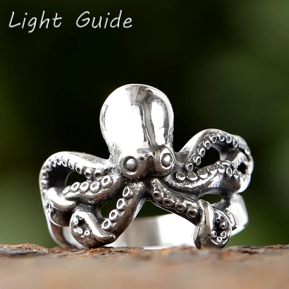 2024 New 316L Stainless Steel Vintage COOL Octopus Ring With Patterns Gothic For Men Women Punk Motorcycle Jewelry Party GIFT