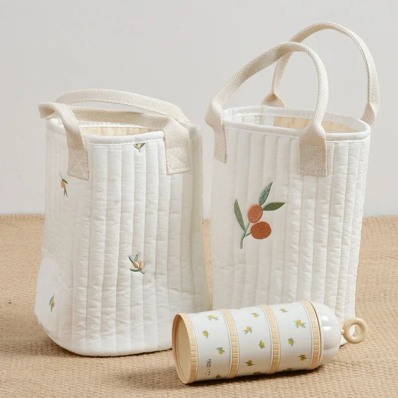 Children\'s Lunch Bottle Cotton Mummy Tote Bag Ins Stroller Storage Bag Quilting Embroidery Bucket Mummy Out Insulation Bag