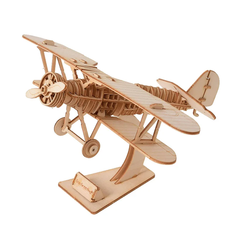 Laser Cutting DIY Sailing Ship Train Airplane Toys 3D Wooden Puzzle Toy Model Kits Desk Decoration for Children Kids YHN