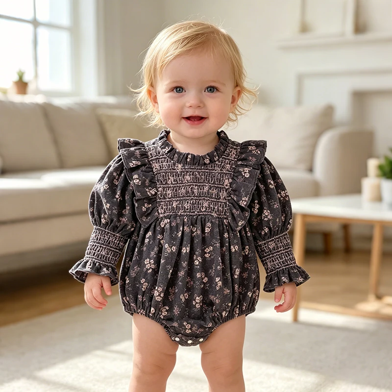 2026 New 0-24M Spring Toddler Baby Girl Romper Long Sleeved Cotton Embroidered Da Lan Baby Girl Jumpsuit Children Clothes