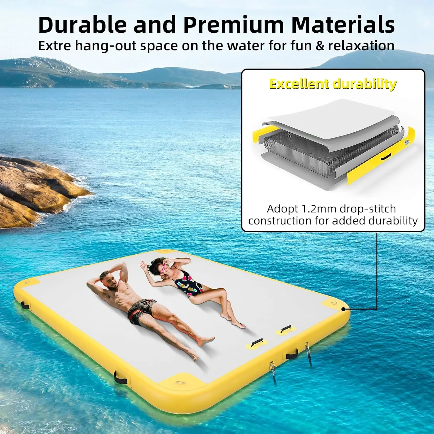 Descending seam inflatable water floating platform inflatable dock inflatable raft water cushion air floating island cushion