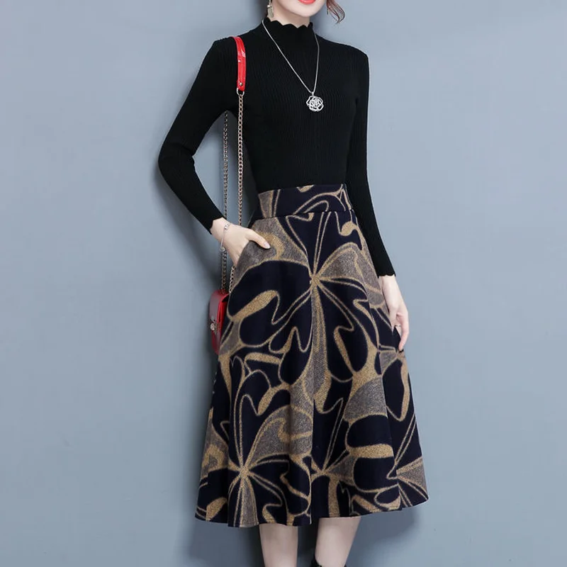 

Шерстяные юбки женские стильные ретро элегантные уличные повседневные весенние классические новые женские с высокой талией универсальные S-4XL трапециевидные свободные