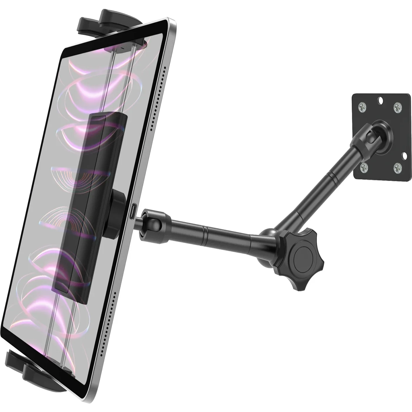 Metal Wall/Car Tablet Mount Drill Base & Adj Arm for iPad 4-13”, Galaxy Tab, iPhone, Switch, Truck, Ki