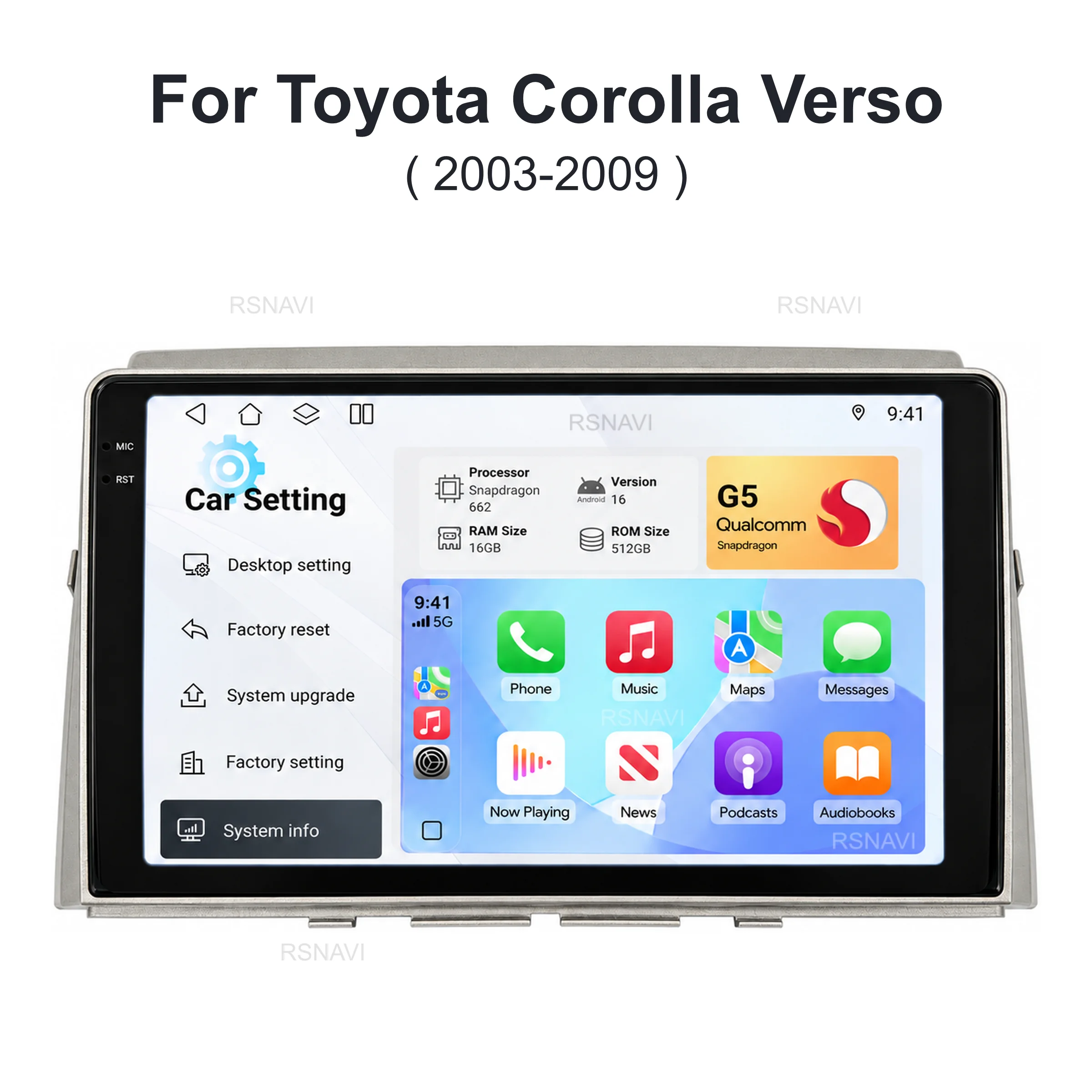 Android 16 For Toyota Corolla Verso AR10 2004-2009 2K QLED Android Car Radio Multimedia Video Player GPS AI Voice CarPlay Stereo