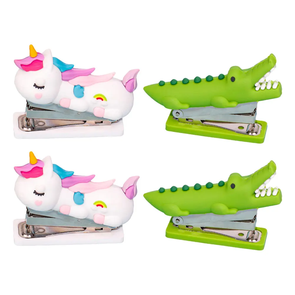 

4pcs Mini Cartoon Stapler Crocodile Shaped Animal Desktop Stationery For Students Office Home Portable Compact Book