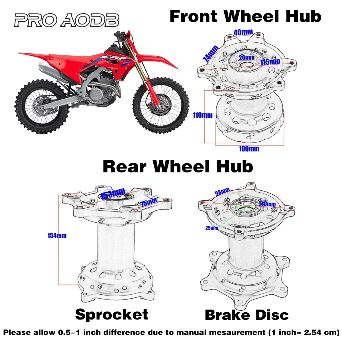 Motorcycle Accessories 36 Holes CNC Front Rear Wheel Hub For HONDA CR125 CR250 CRF250 CRF450R CRF450X CRF250X 2002-2017 DirtBike