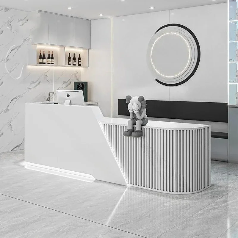 مكاتب استقبال فريدة من نوعها في الصالون، أرفف حديثة، مطعم أفضل مكاتب استقبال الشركة، تصميم أثاث طويل Escritorio العصري #4