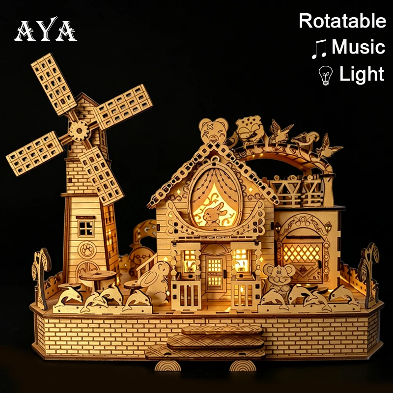 

Деревянный 3D-пазл «Домик для животных» с музыкальной шкатулкой и подсветкой, механический конструктор для самостоятельной сборки, игрушка-подарок для подростков и взрослых