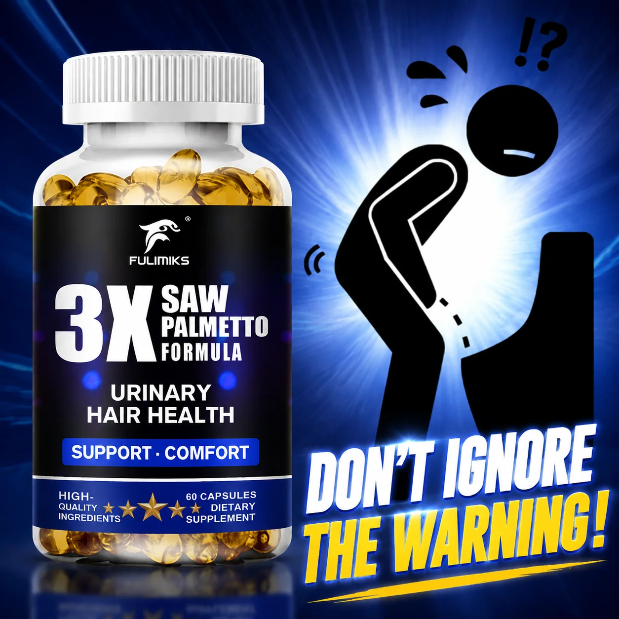 3X Saw Palmetto Supplement, with Zinc Selenium Nettle Extract, Support Urinary Tract Health, Promote Hair Health, Men Prostate Wellness, Maintain Overall Male Comfort