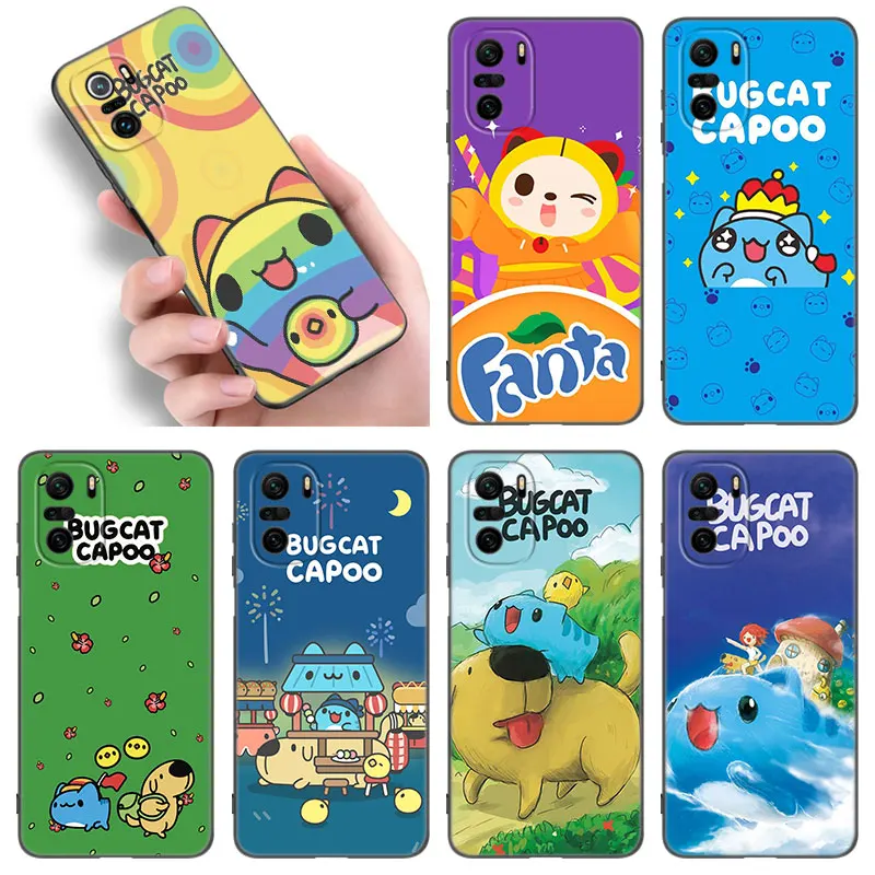 BugCat Capoo Animal Black Silicone Phone Case For Xiaomi POCO X3 X4 NFC F4 GT F5 F6 M3 M4 M6 X5 X6 Pro 5G M5 C55 C65