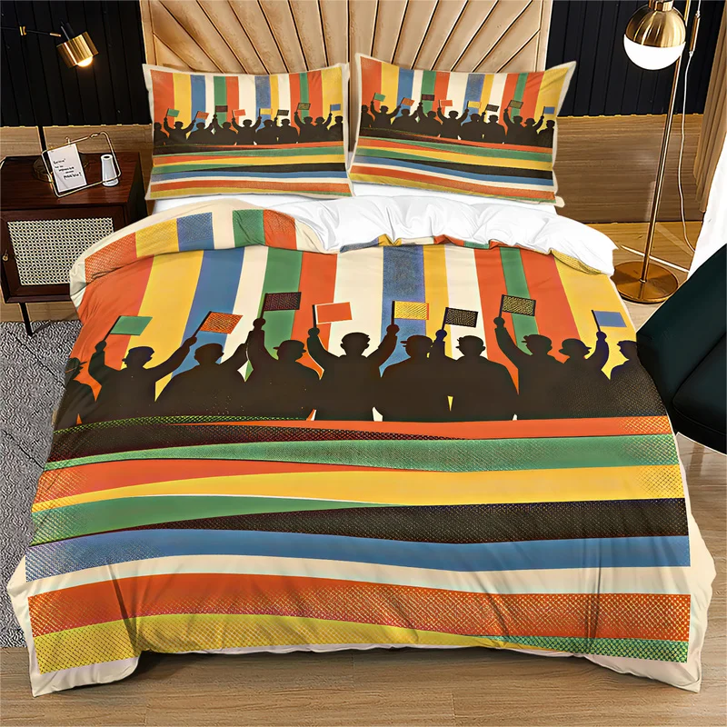 Fashion Sports Fan Duvet Cover Set Football Rugby Cheering Crowd Flag Print Bedding Set Retro Bed Decor Gift For Soccer Lovers