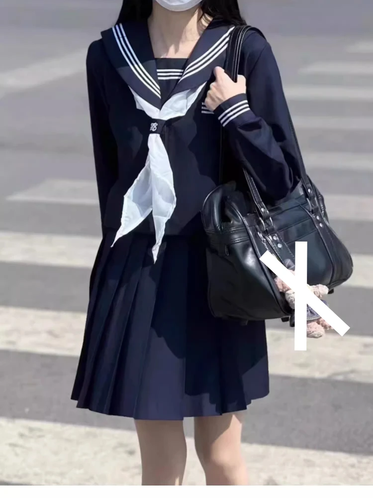 حجم كبير الحلو JK لعوب بحار طوق الفتيات قميص طويل الأكمام ربيع الخريف الحد من العمر عالية الخصر ألف خط مطوي تنورة