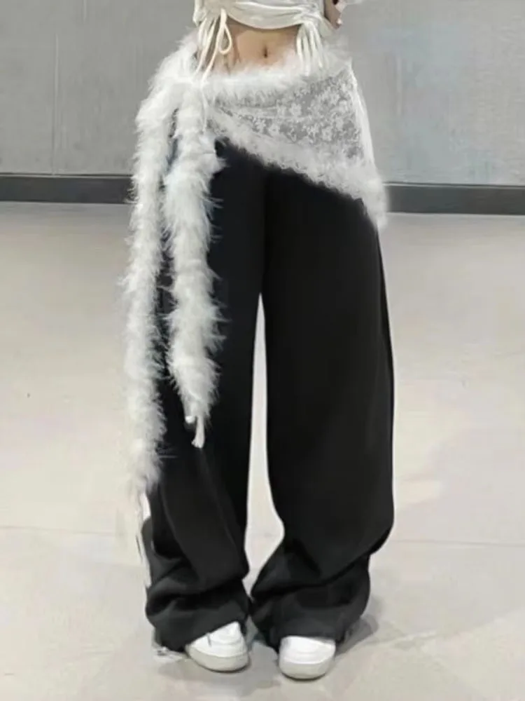 Y2k Aesthetic Lace Flower Skirt For Women Irregular Fur Patchwork Jupe 2026 Faldas Mujer De Moda Harajuku Bandage Grunge Skirts