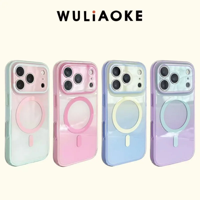 Magnetic Suction 2 In1 Double-Layer Gradual Change All-Inclusive AI Button for IPhone17promax Mobile Phone Case 16 Apple 15 Hard