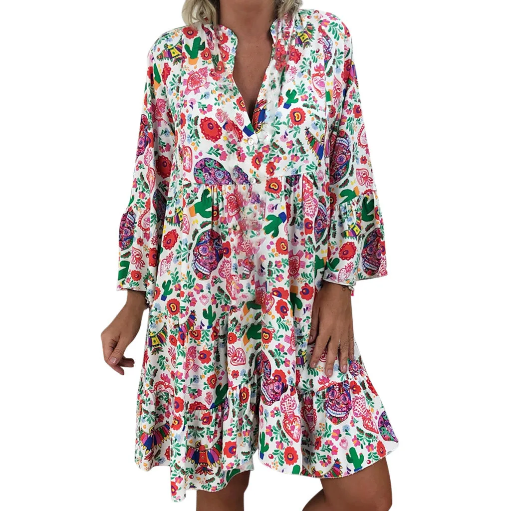 Robe de plage à imprimé floral pour femmes, robes décontractées élégantes, confortable et à la mode, été