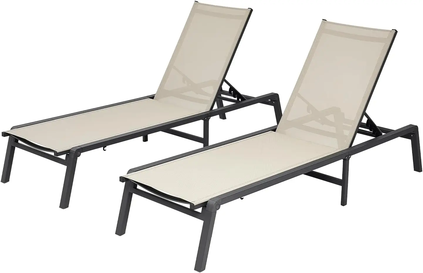 Outdoor Chaise Lounge Chair Set of 2, 400 lbs Weight Capacity, Foldable Sun Tanning Chair, 5 Adjustable Positions, Easy Assembly