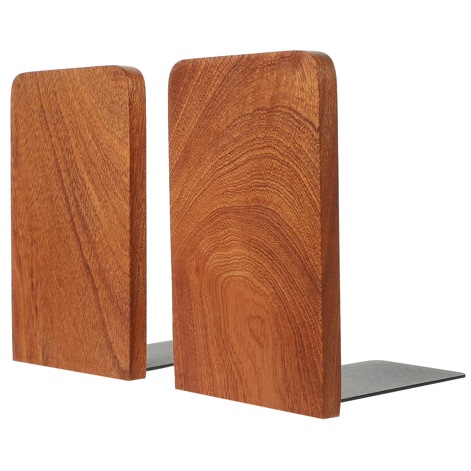 2Pcs Wood Aluminum Alloy Bookends Household Desktop Book Holder Office Study Organizer Decorative File Book Stand Metal Base