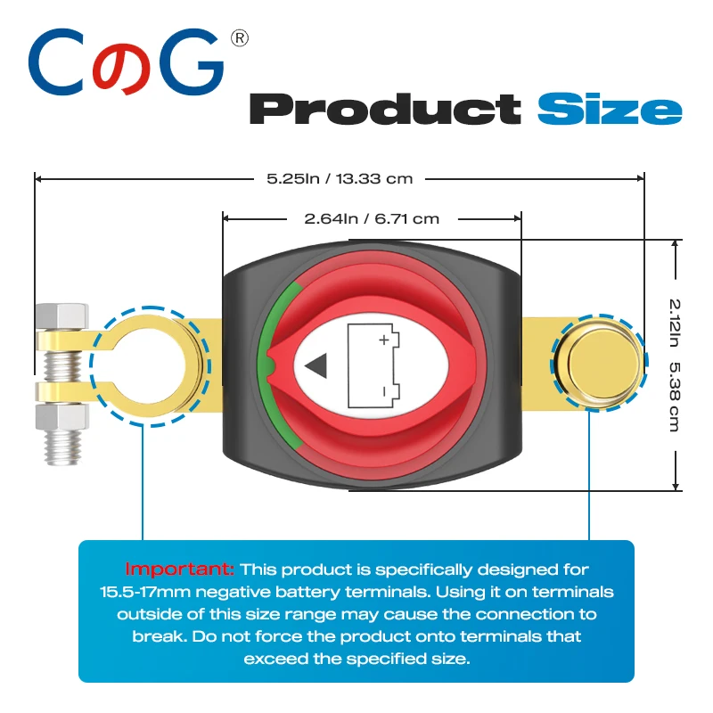 CG On/Off 275A Top Post Battery Disconnect Switch 12-48V Waterproof Heavy-Duty Marine Battery Switch for Car Vehicle RV and Boat