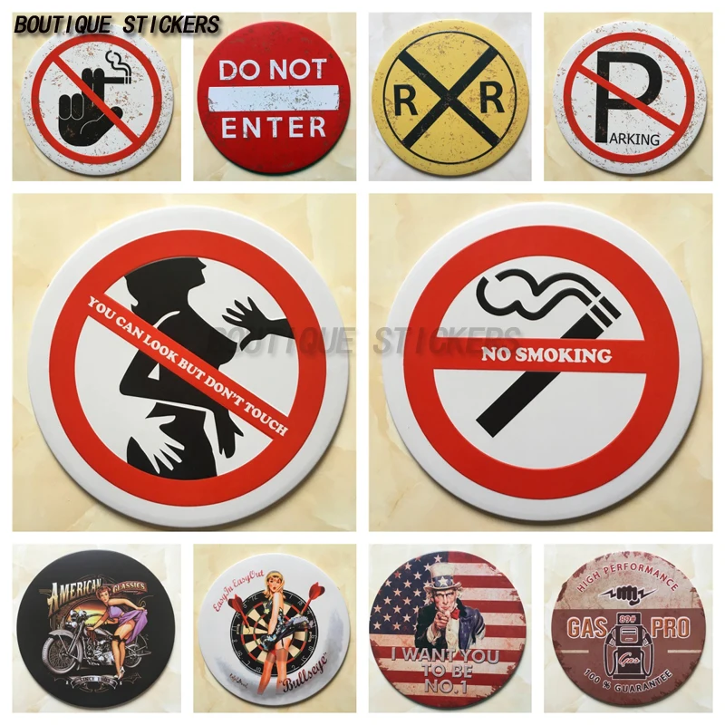 Exquisite retro circular warning sign stickers, store signage prompts, decorative signs, retro plaques, waterproof PVC stickers