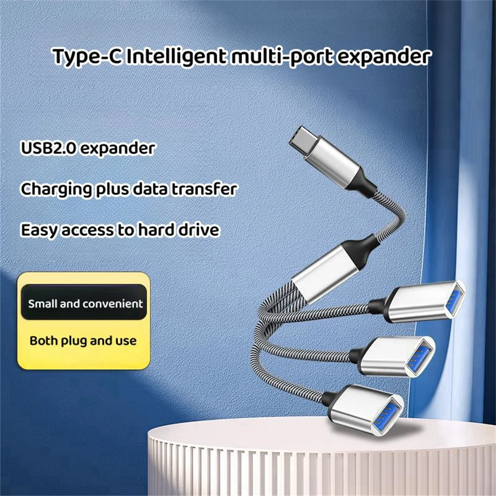 3 in 1 USB C To USB 2.0 OTG Adapter Cable USB C Convertor For Macbook Pro iPad Samsung USB To 3 Ports USB Data Transfer Adapter