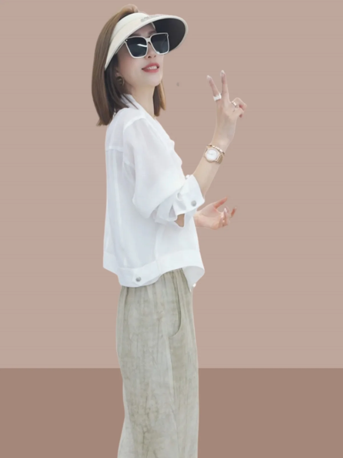 Ele Design Lightweight Long Sve Sun Protection irt Женский Sle 2025 Лето New Faion Age-Defng ort Jaet