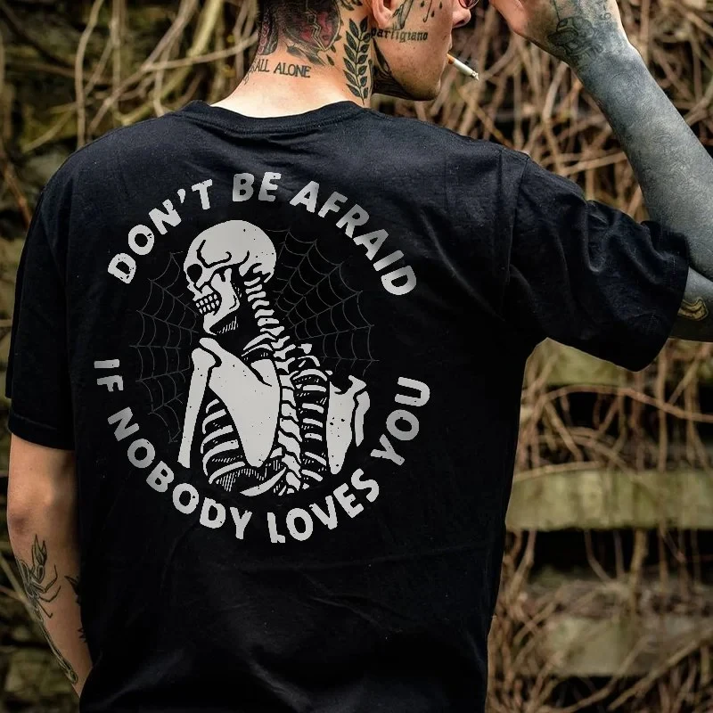 Side Profile Bone Skull Spider Web Text Back Print T-shirt Men Gothic Punk Loose Oversized Short Sleeve Streetwear Tees Unisex