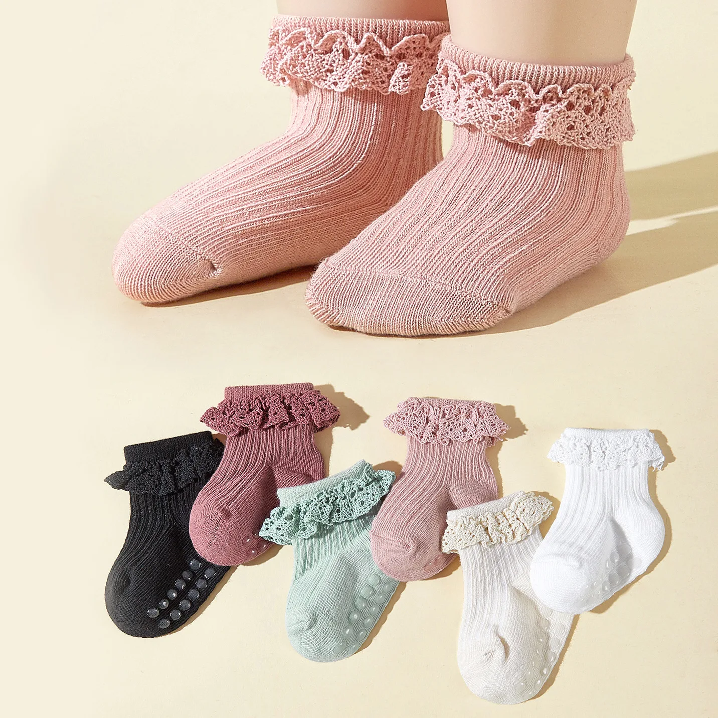 

3Pair/Lot New Baby Children's Non-slip Autumn Winter Cotton Socks Solid Color Baby Foot Socks Girls Breathable Ruffled Socks