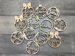 Personalized Christmas Ornaments, Custom Christmas tree Decor, Wood Xmas decor, Laser Cut Names, Christmas Bauble, Gift Tags