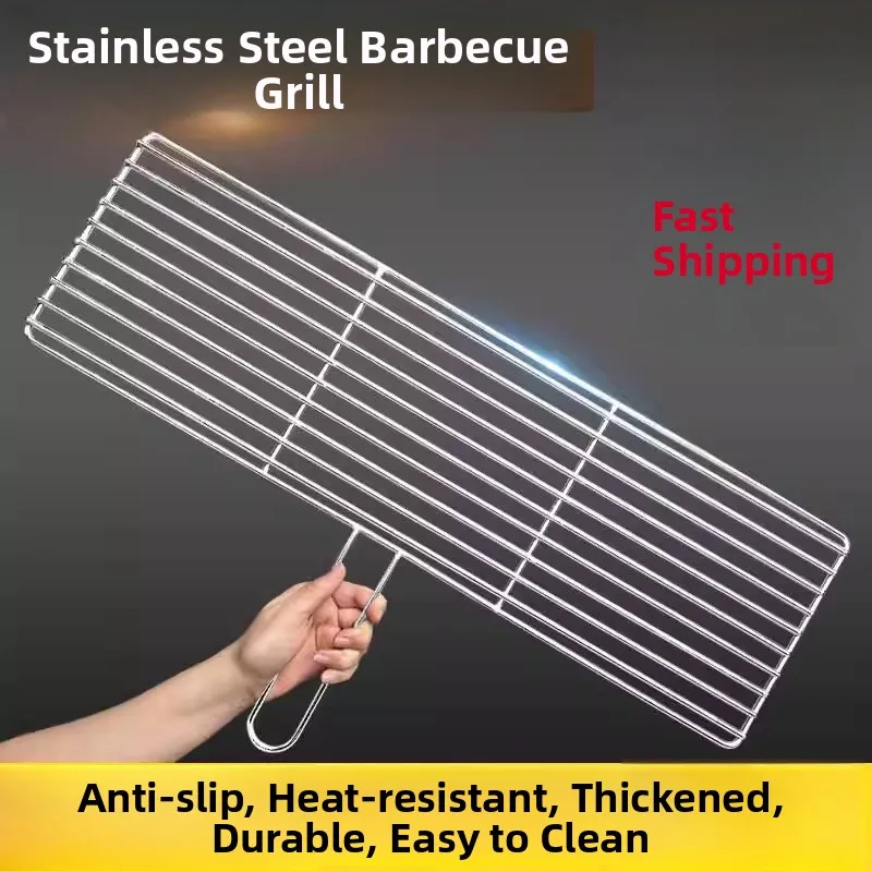 thickened-stainless-steel-bbq-grill-mesh-net-outdoor-food-grade-long-rectangular-single-layer-with-handle-stand-for-camping-p