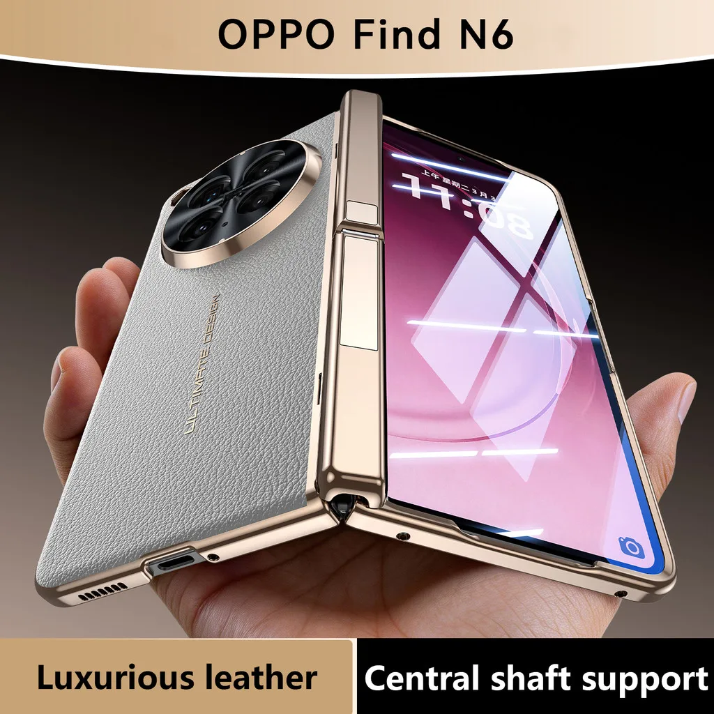 

Luxury PU Leather Phone Case For OPPO Find N6 FindN6 5G Magnetic Folding Side Bracket Protective Cover With Tempered Glass