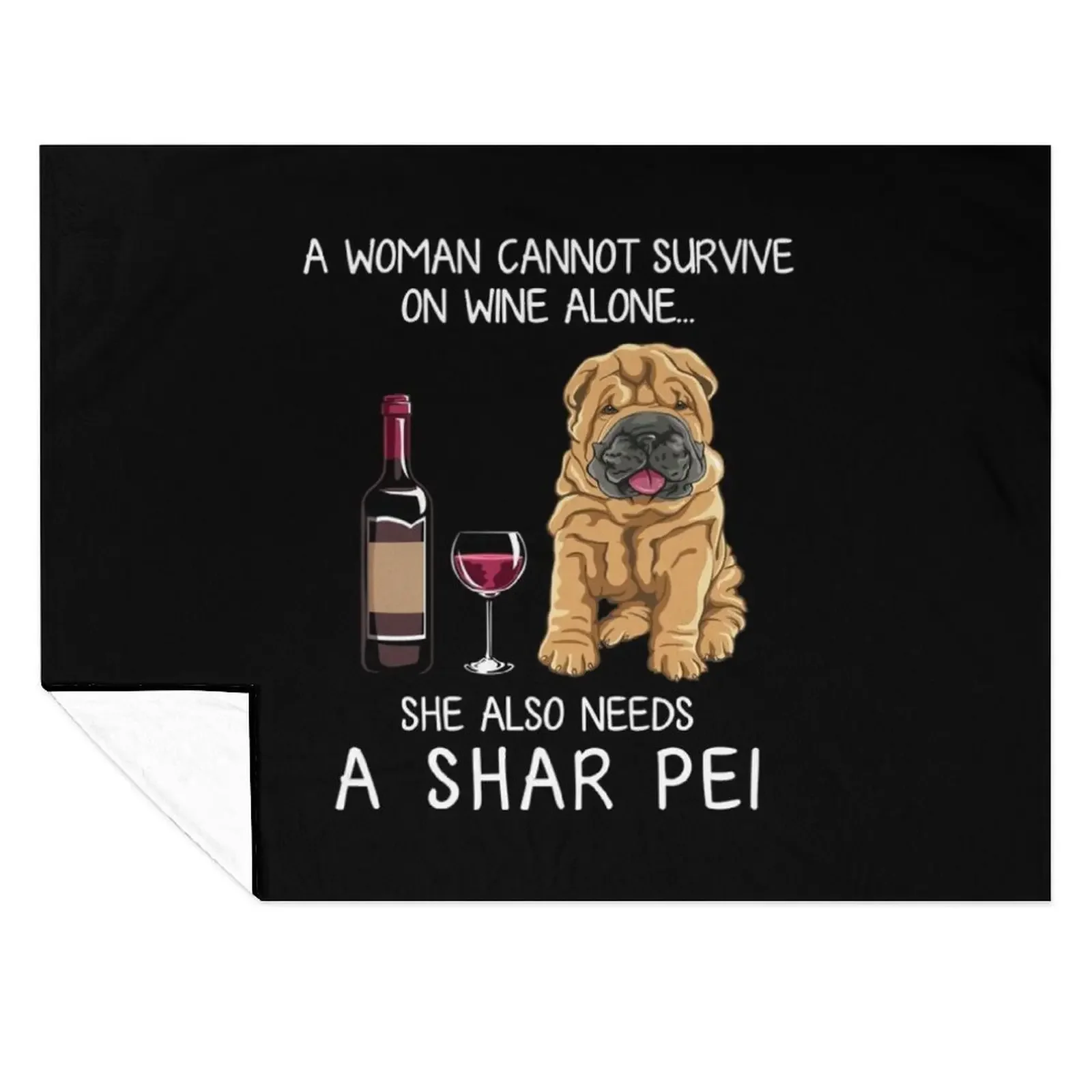 

Shar Pei and wine Funny dog Throw Blanket Picnic Luxury Nap Soft Big Blankets