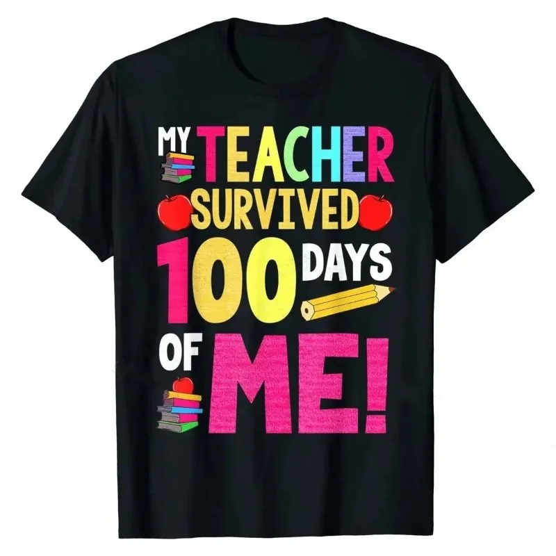 

My Teacher Cotton T-shirt 100 Days School Students Children Fun T-shirt Family Youth T-shirt Cool Top T-shirt Cotton Geek