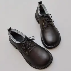Winter Wide Head Wool Shoes Men and Women Genuine Leather Padded Cotton Shoes Men's Unisex Casual Low-top Shoes Plus Size 44