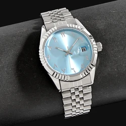 Reloj de pulsera de acero para hombre y mujer, pulsera mecánica resistente al agua, color azul y árabe, Unisex