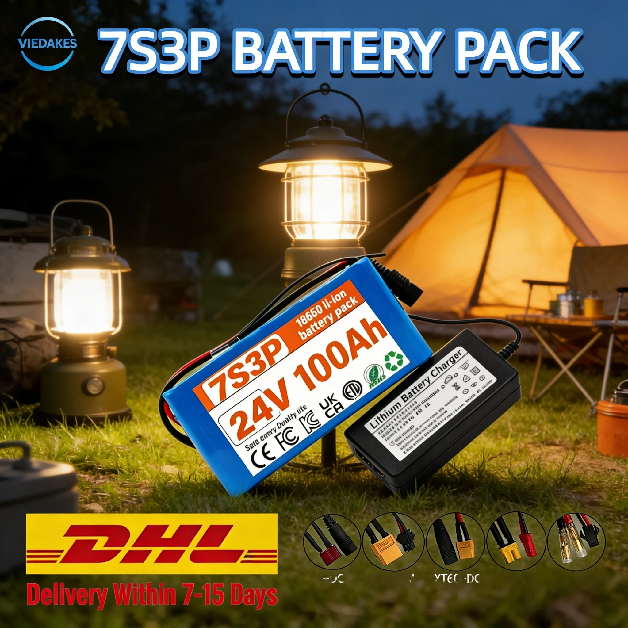 

7S3P 24V 100Ah 18650 Lithium Battery Pack with BMS +29.4V 2A Charger for Electric Wheelchair Scooter