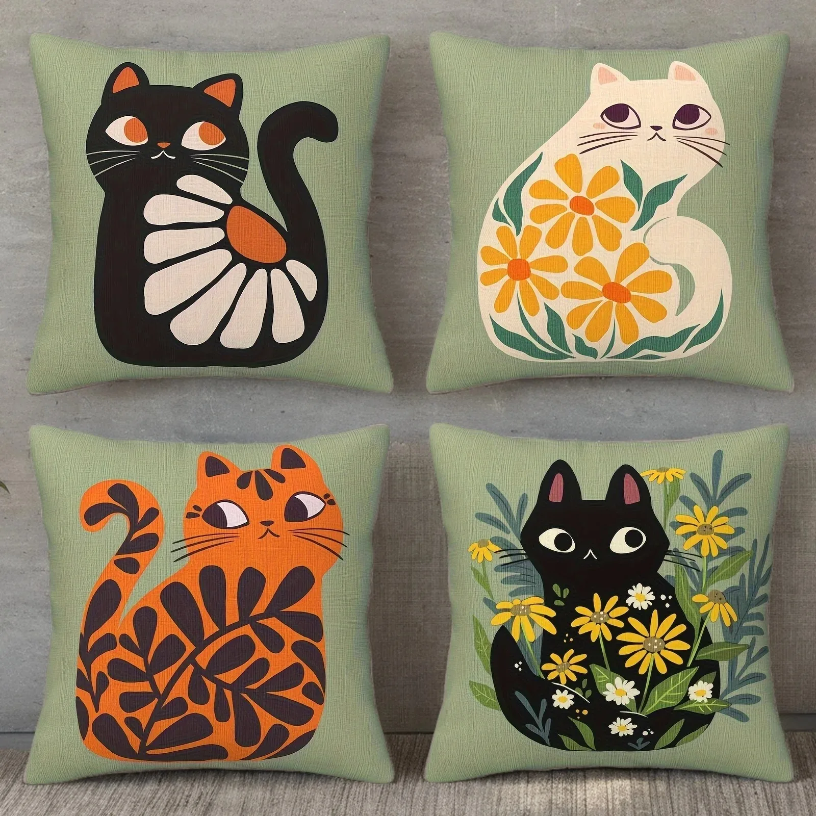 Decoración del hogar lindos gatos con patrones florales fundas de almohada patrón funda de cojín adecuada para sofá dormitorio