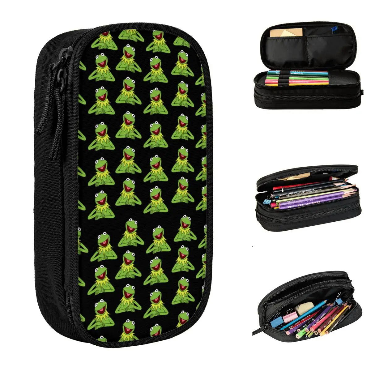 Kermit The Frog Pattern The Muppets Show Pencil Case Pencilcases Pen Holder for Student Big Capacity Bag Office Gifts Stationery