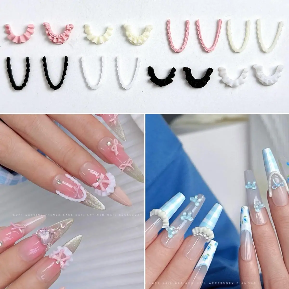 50PCS 3D Resin French Nail Style Nail Art Decoration Accessories Sweet 4 Styles Nail Charms Bulk Supplies for Manicure DIY