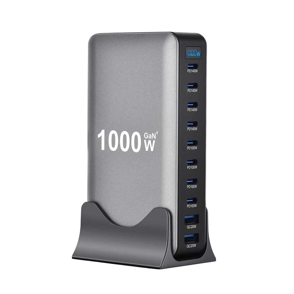 1000 واط محطة شحن سريع GaN PD3.1 140 واط USB نوع C 10 منافذ PPS PD شاحن سطح المكتب لأجهزة الكمبيوتر المحمولة ماك بوك اللوحي آيفون سامسونج