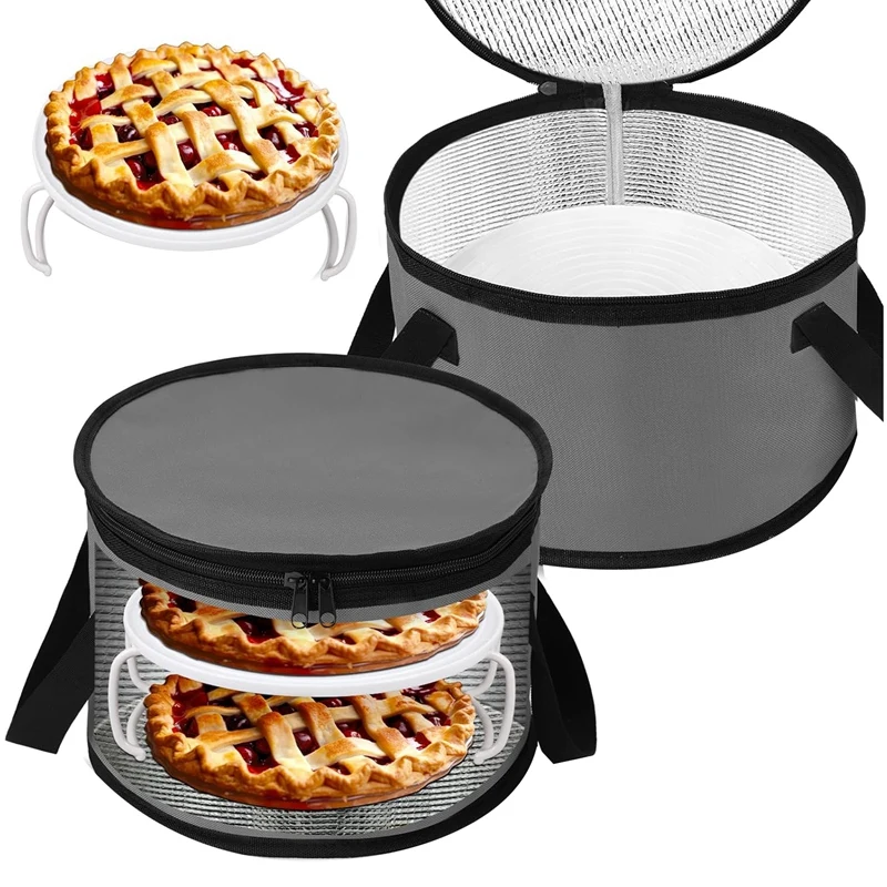 2 Sets Round Pie Carrier 11 X 7 Inch With Dish Tray Plate Stacker Insulated Casserole Carrier With Lid Reusable Cooler