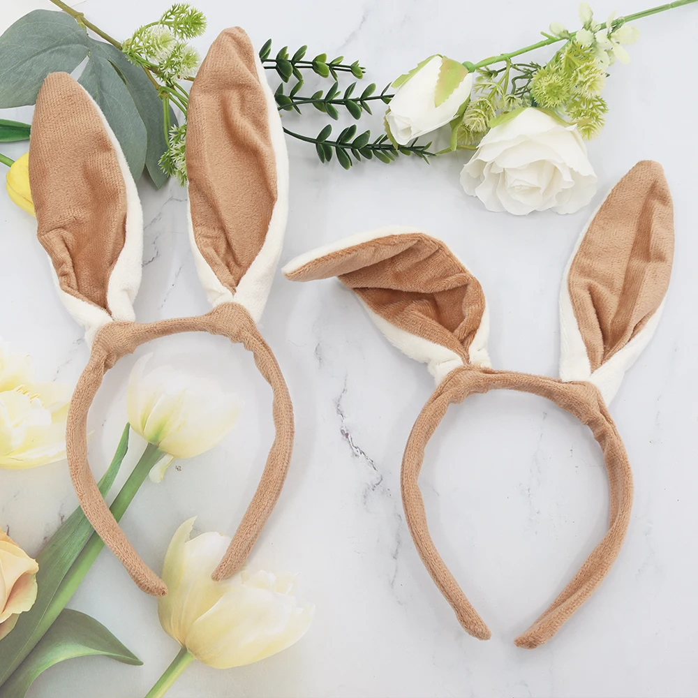 갈색 토끼 귀 머리띠 귀여운 구부릴 수 있고 긴 토끼 의상 성인과 어린이를 위한 토끼 의상