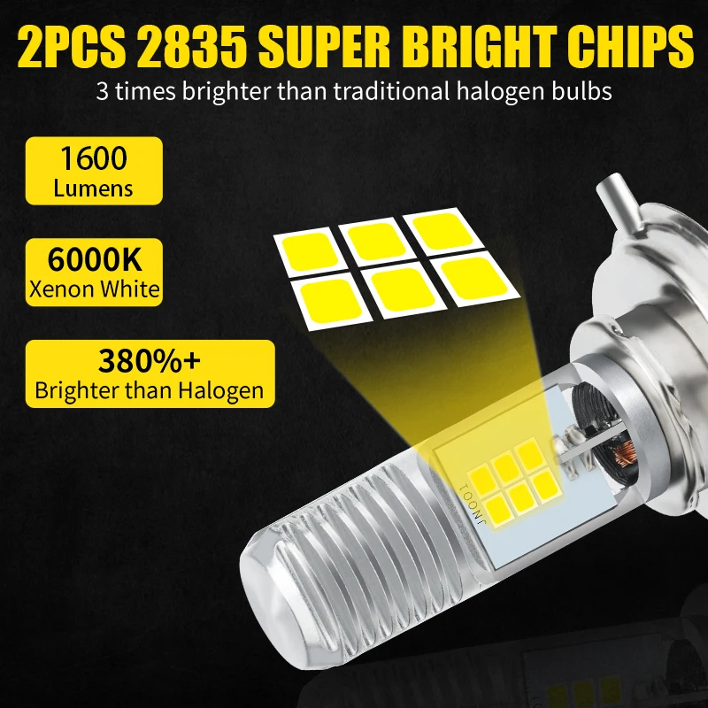 New 1pcs H4 LED Motorcycle Headlight BA20D P15D Led HeadLamp For Motorcycle Super Bright 6000K 12V High/Low Beam Bulb 2835 Chips