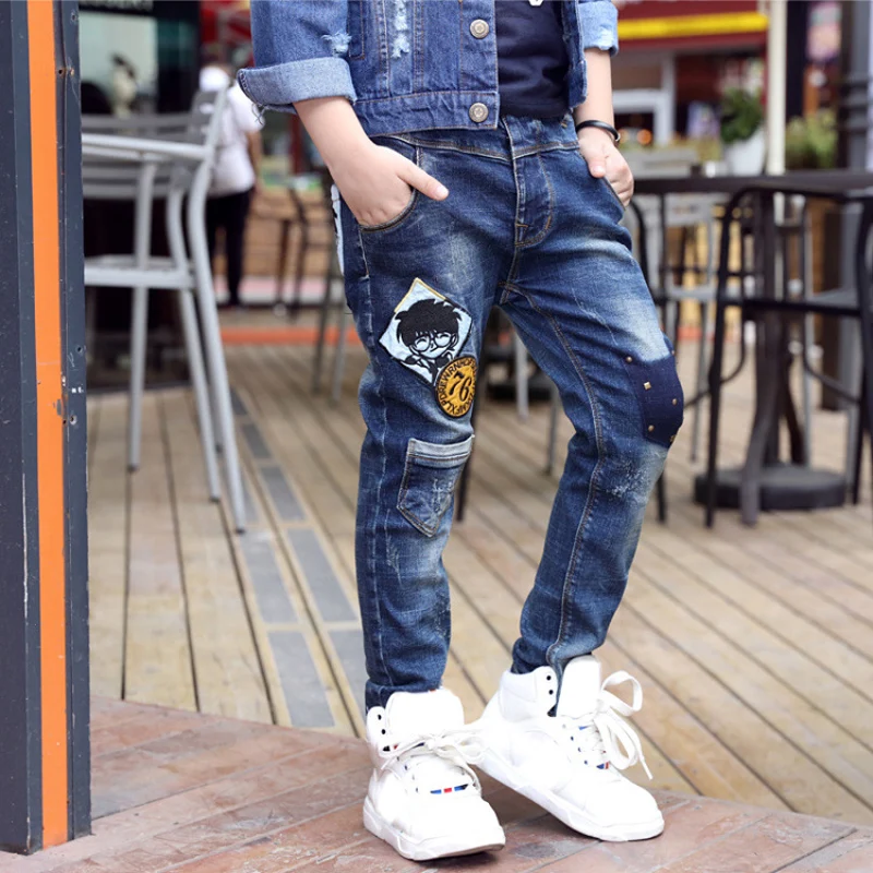 IENENS Fashion Boys Jeans Spring Autumn Long Pants Young Boy Straight Denim Trousers Elastic Waist Pants Cowboy Pants Plus Size