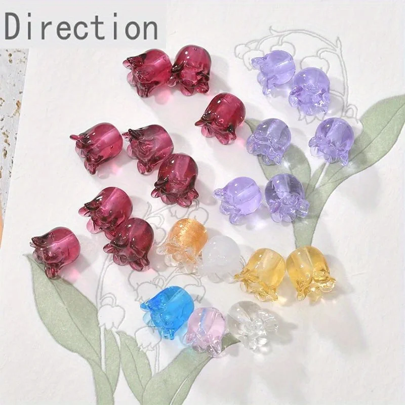 6PCS Fresh Lily of The Valley Petals Sands Glass Beads Diy Handmade Earrings Bracelet Necklace Accessories Material