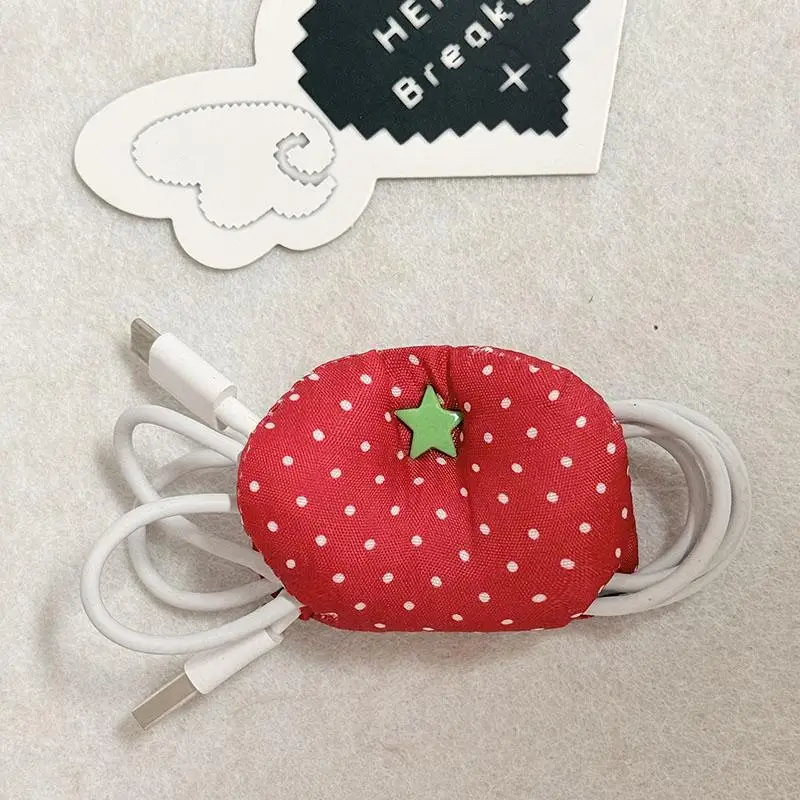 【C】Handmade Fabric Earphone Storage Bag with Cute Angel Wings Design Data Cable Organizer Earphone Decoration Accessories