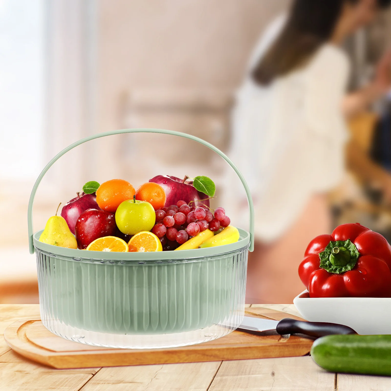 

Double Layer Basket Kitchen Basket Kitchen Sink Drain Strainer Fruit Washing Basin Green Accessories Food Tool